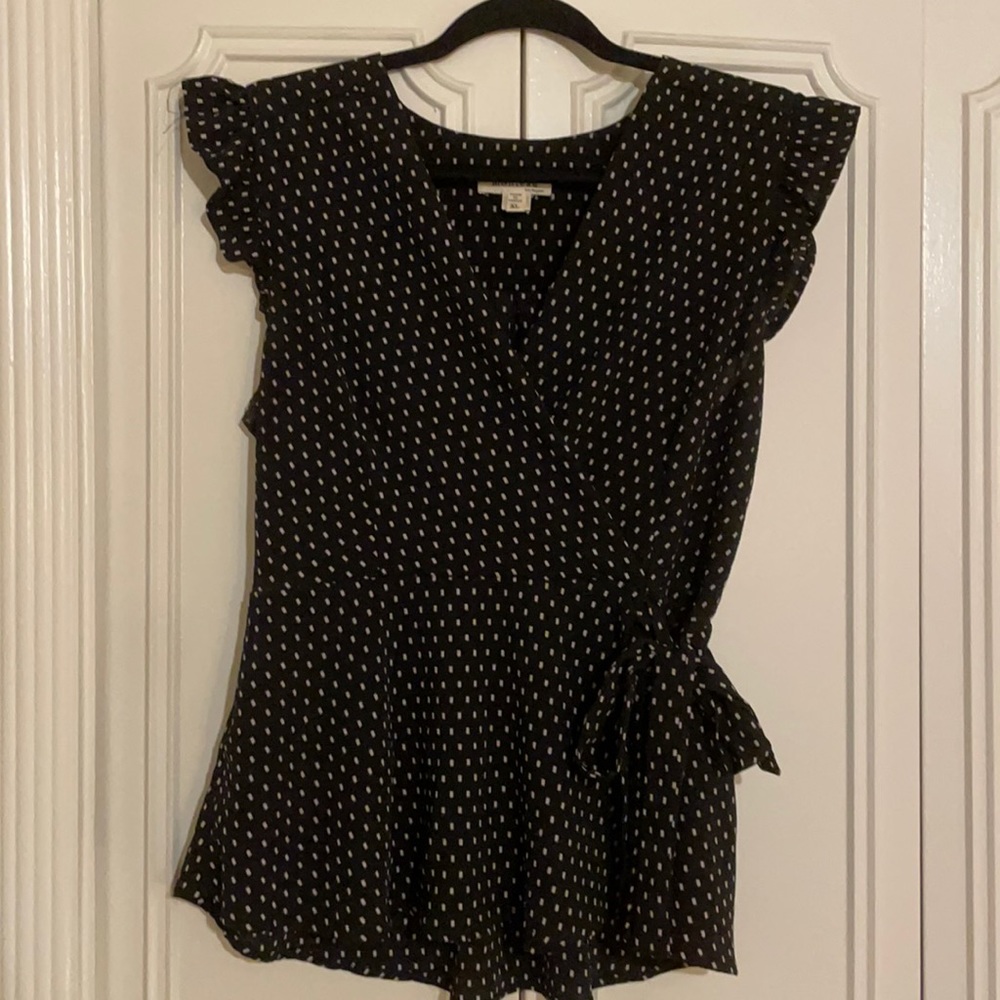 Black flare peplum tie waist top
